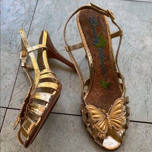 Beverly Feldman Gold rhinestone Butterfly Heels. Size 7m